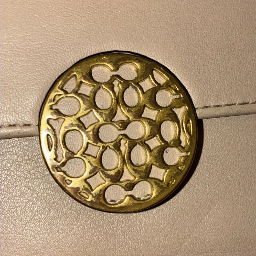 Coach Taupe Leather Continental‎ Wallet with Gold Medallion